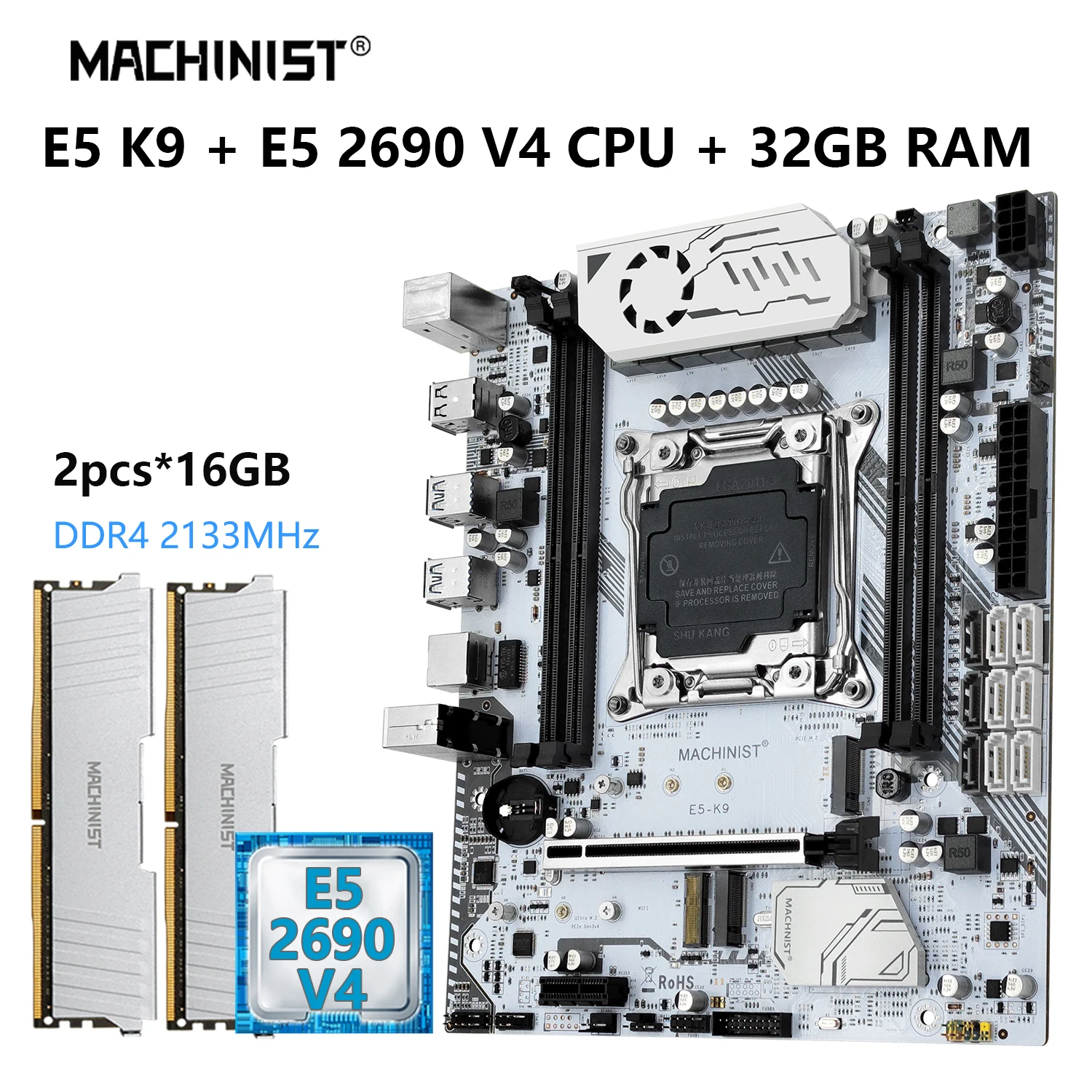 MACHINIS X99 комплект материнской платы LGA 2011-3 комплект Xeon E5 2690 V4 процессор ЦП + ECC DDR4 ОЗУ 16 Гб * 2 Память usb3.0 NVME M.2 * 2 M-ATX k9