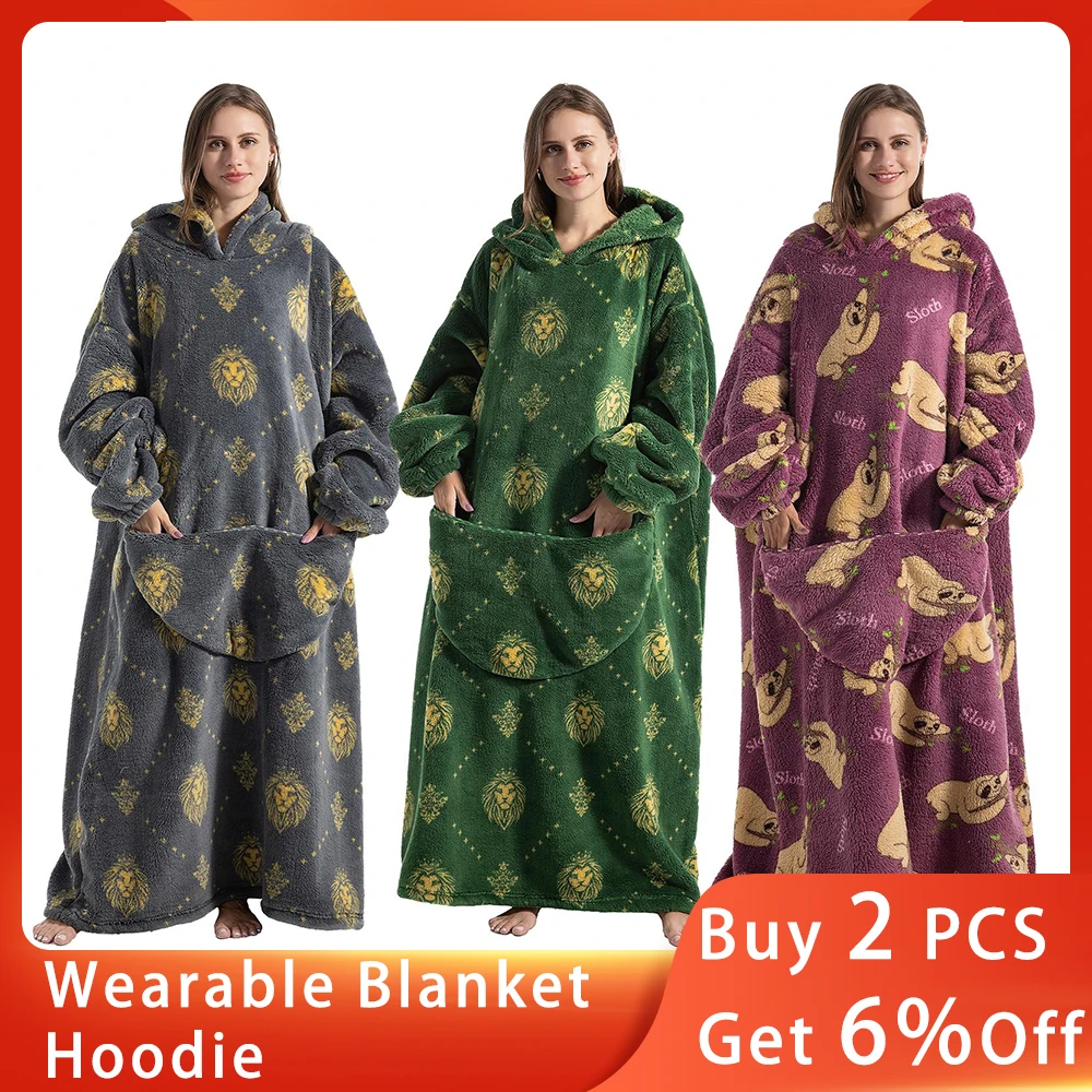 

Oversized Wearable Blanket Hoodie Extra Large Super Soft Warm Cozy Wearable Hooded Blanket Men's & Women's Adults Lambswool