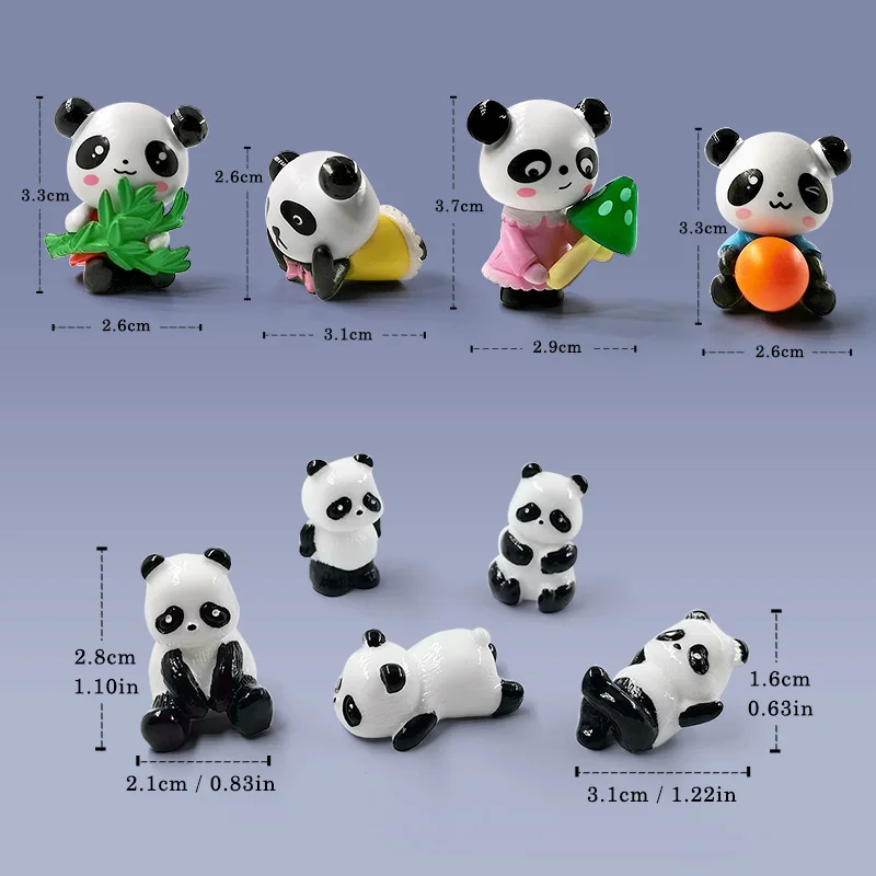 4Pcs New Panda Figurine Diy Home Kawaii Room Decor Miniature Fairy Garden Decoration Accessories Modern Children\'s Birthday Gift