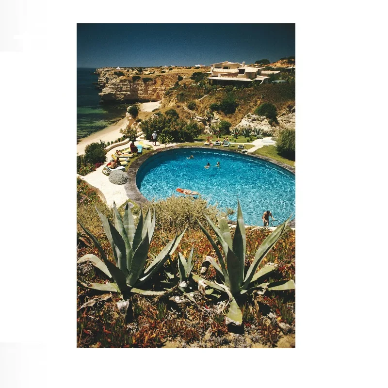 Slim Aarons, Algarve Hotel Pool, 1970 - Portugal Hotel Swimming Pool Algarve Summer, Print Art Canvas Poster, Home Wall Decor