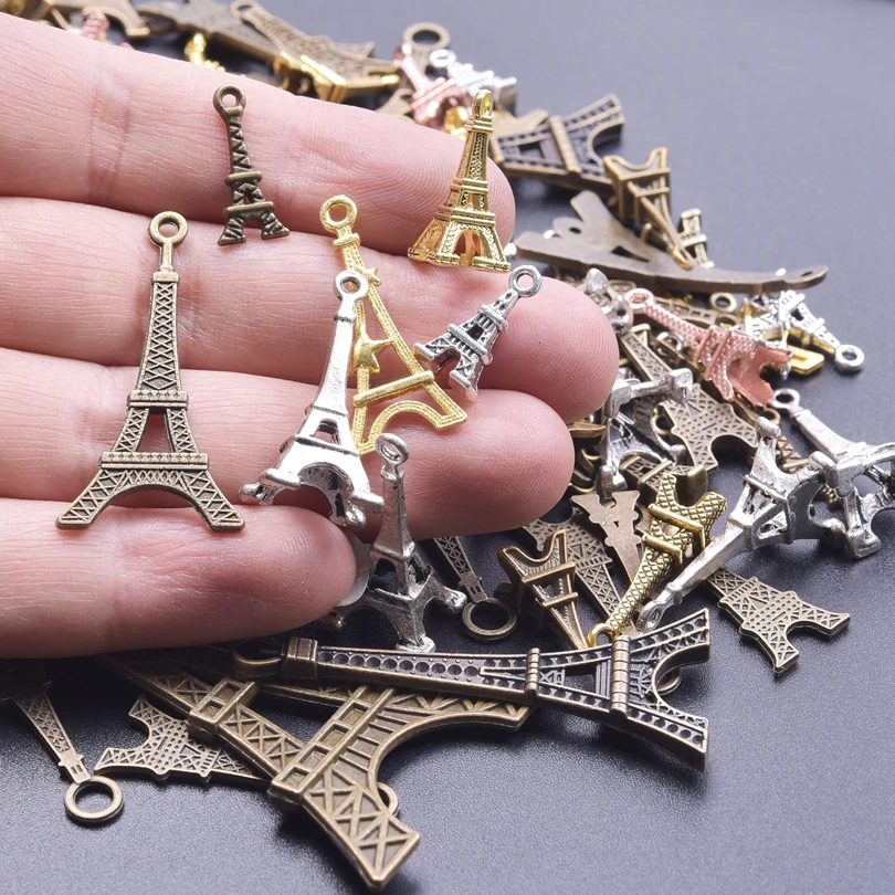 10/20/30Pcs Retro Charms Jewelry Accessories Mix Colors Travel Globe Eiffel Towel Pendant подвески Diy Necklaces Finding Bulk