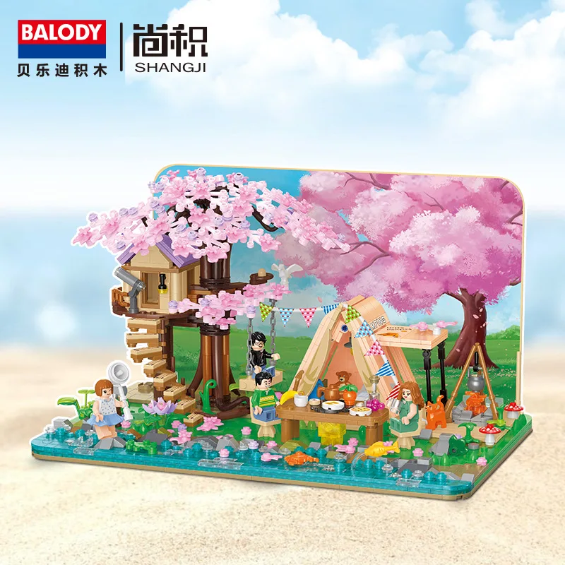 Camping Tea Party Figure Building Blocks Assembled Seaside Vacation Scene Change Model Mini Brick Kid Collection Toys For Gift