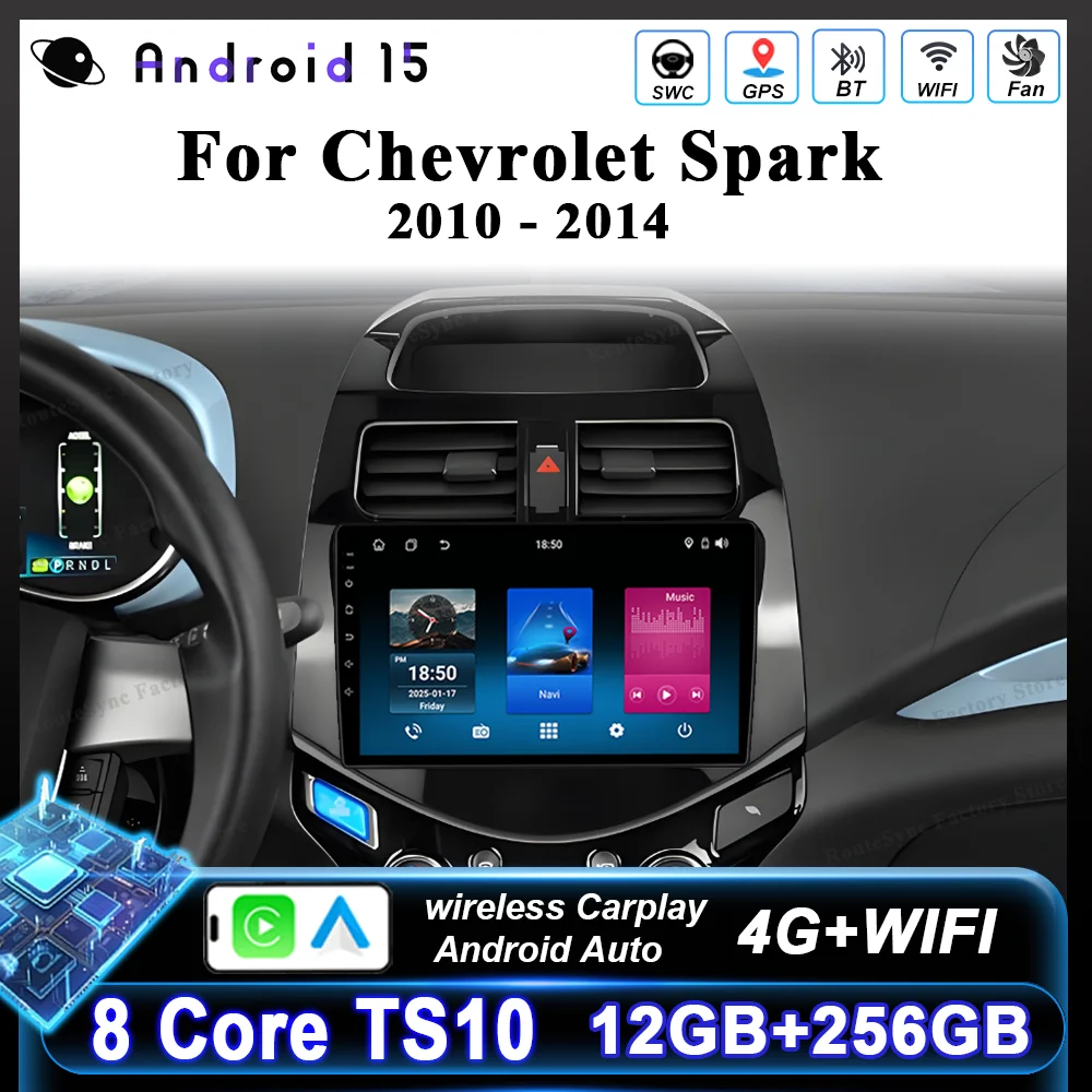 Android 15 Car DVD For Chevrolet Spark 2010 2011 2012 2013 2014 Auto Radio Stereo Multimidia Player GPS Navigation Carplay 2DIN
