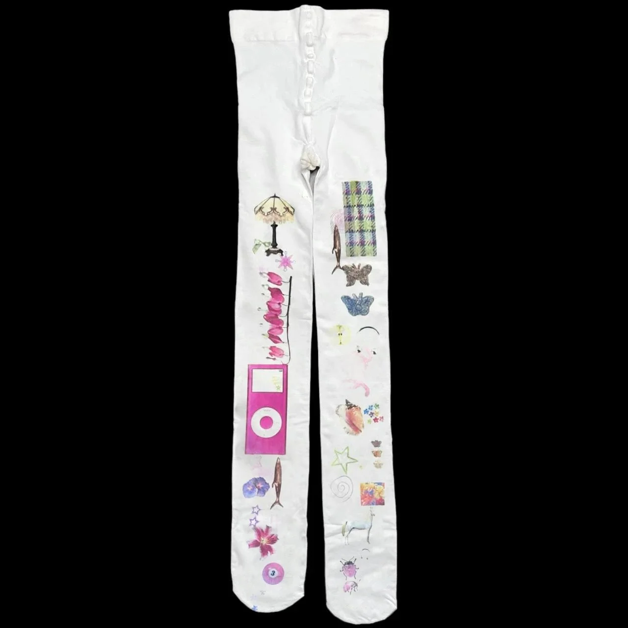 귀여운 표정 흰색 그래피티 글자 프린트 긴 양말, 하라주쿠 오버 무릎 허벅지 높이 스타킹, Y2K 코스프레 아기 귀여운 양말