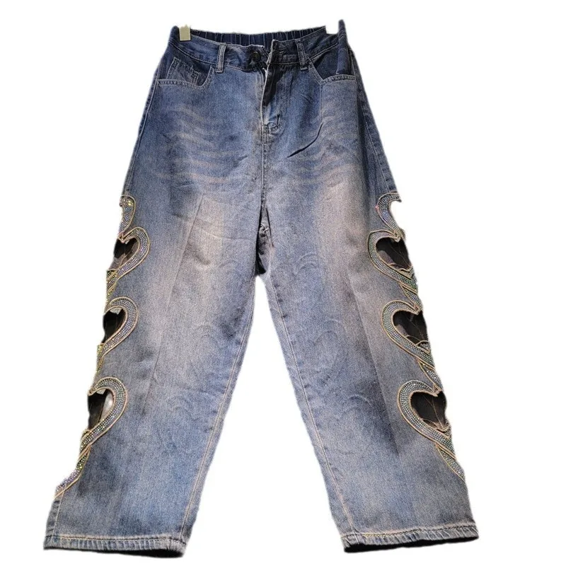 Design Sense Heart-shaped Hollow Out Harlan Jeans for Women in Early Spring 2025 Fashionable and Slim Retro Cropped Pants