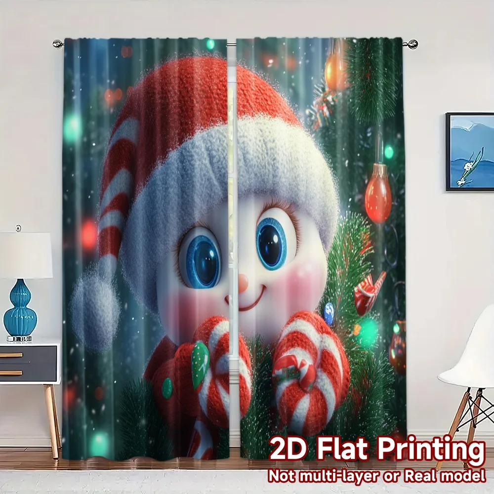 2pcs,Curtains Cute Snowman Christmas Festive Celebration (2) Contemporary Modern Curtains Fabric Curtains Versatile All Use for