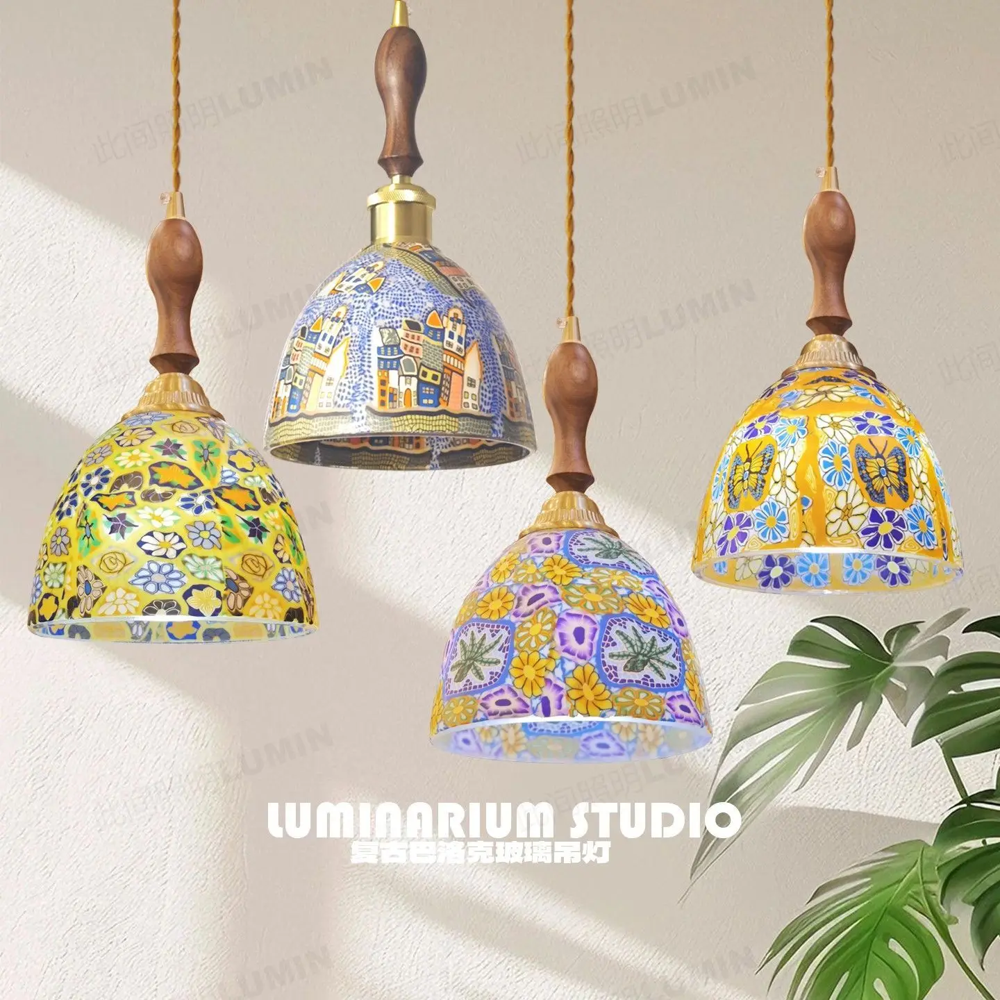 Baroque niche chandelier retro restaurant bar counter homestay bedside study creative atmosphere glass walnut lamp