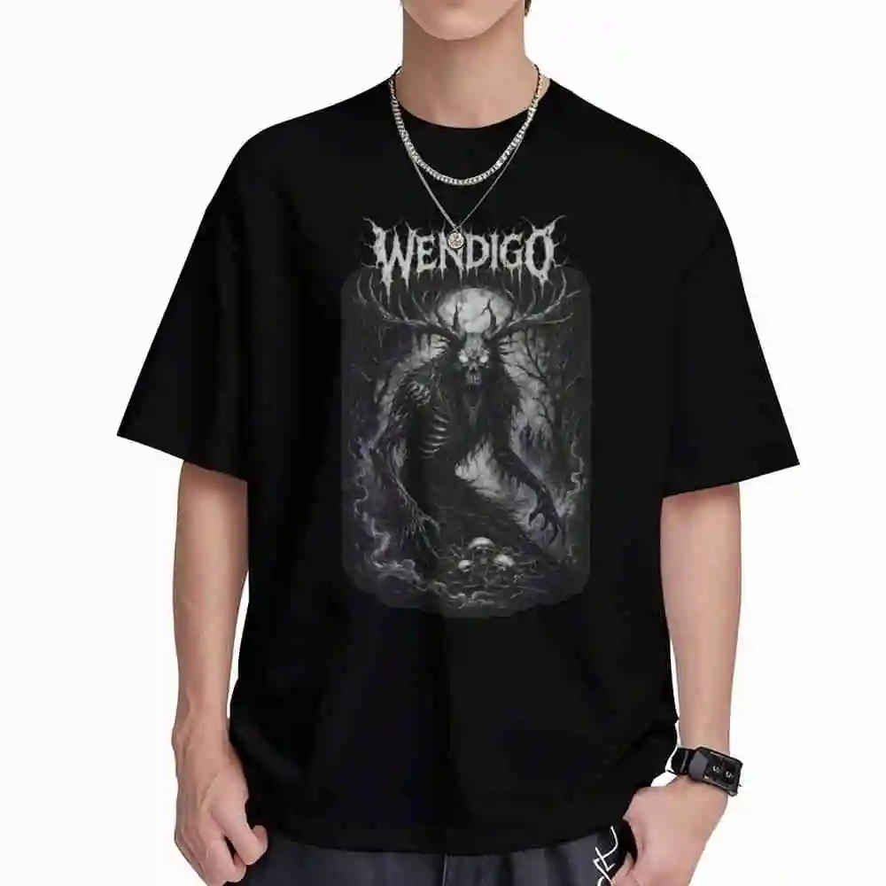 Wendigo Dark Forest Horror Gothic Cryptid Folk Monster Occult Aesthetic Short Sleeve Tee 100% Cotton T-Shirt