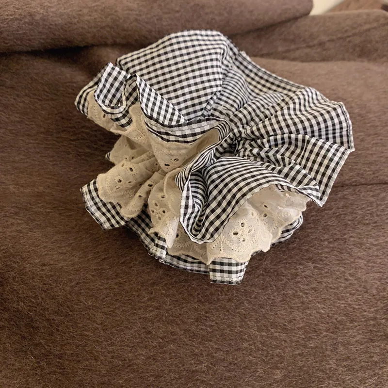 女性のヘアネクタイ二層レース市松大腸ヘアバンドかわいい女の子のためのフレンチレトロバレエスタイルエレガントなヘアネクタイ