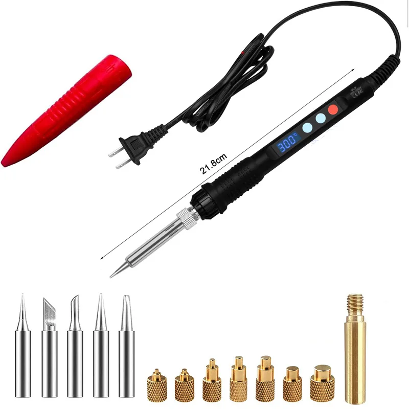 Image of Wärmeeinpresswerkzeug 90W Digitaler Lötkolben mit 5 Einsätzeinsatzspitzen, M2-M8 Messinggewindeeinsatzmutter-Spitze für eingebettete Kupfermuttern