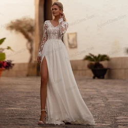 Bohemia Wedding Dresses Vintage Bridal Gowns Tulle Tiered Robes Lace Appliques Full Sleeves Sexy Vestidos De Novia Customized