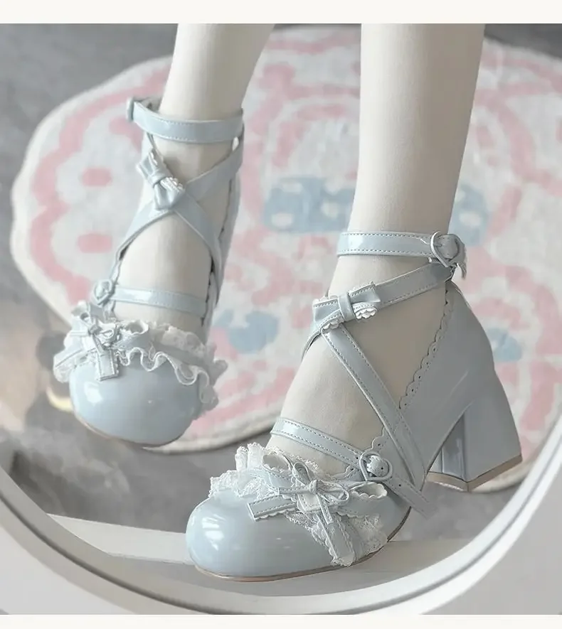 2026 Neue Schmetterlingsknoten Lolita Damen Mary Jane Schuhe Elegante Runde Spitze Dicker Absatz Schuhe Damen Mode Kleid Pumps – Detail 4