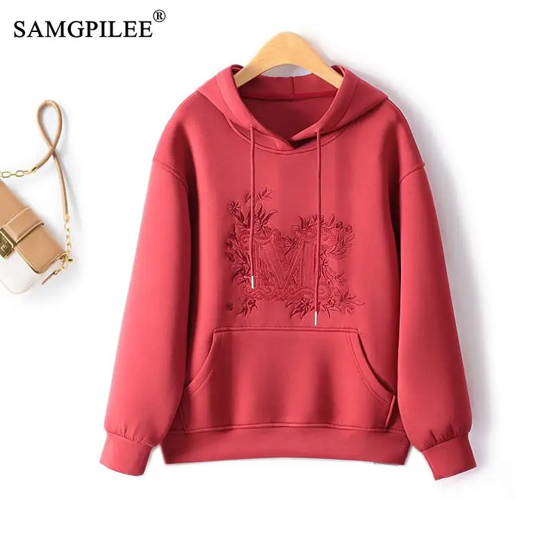 

Hooded Shirt 2023 Autumn New Korean Sweet Embroidered Sequin Solid Letter Full Sleeve Hoodies Casual Y2k Women Sweatshirt 4XL