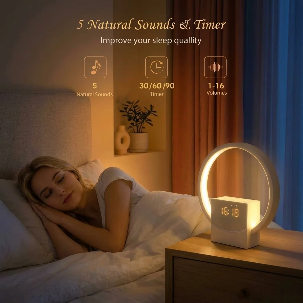Digital Sunrise Alarm Clock Bluetooth Speaker White Noise Machine Desk Clock Night Light for Home Office Decor Ideal Gift