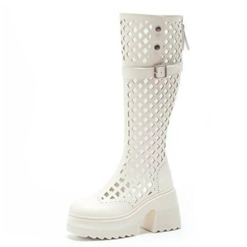 

Сапоги до колена из синтетической микрофибры 10 см, мотоциклетные ботинки, сапоги до колена на плоской подошве с молнией, женские сапоги на танкетке в стиле панк