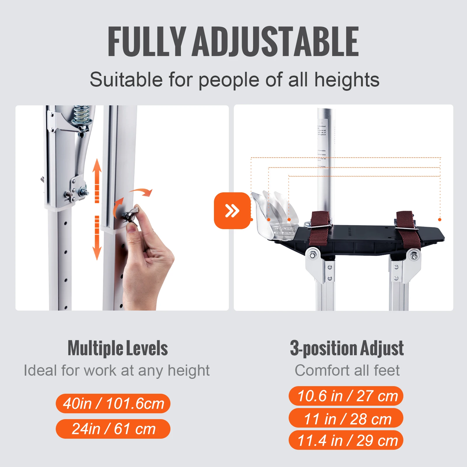 Adjustable 24-40 Inch Professional Aluminum Drywall Stilts for Plastering Painting Construction Stage Props