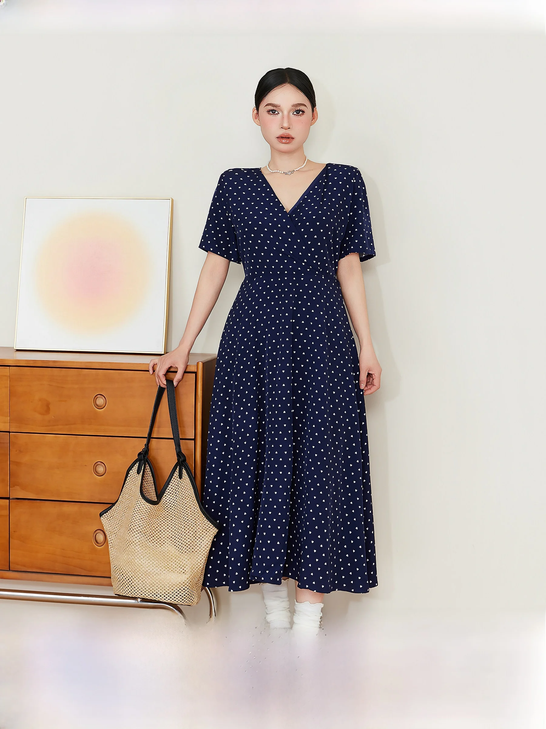 

2026 plus Size Women's Dress Vintage Style High Waist Short Sleeve V-Neck Polka Dot Slimming Long Dress Knot A-Line...