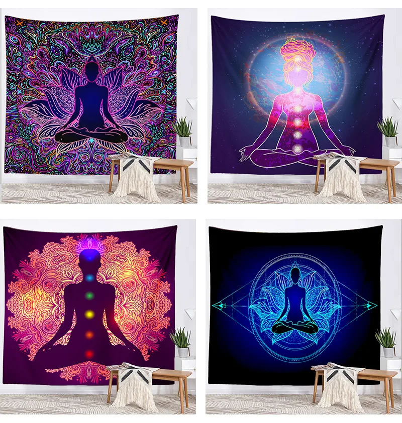 Seven Chakra Tapestry India Buddha Meditation Tapestry Wall Mount Mandala Tapestry Wall Cloth Psychedelic Yoga Carpet Decoration