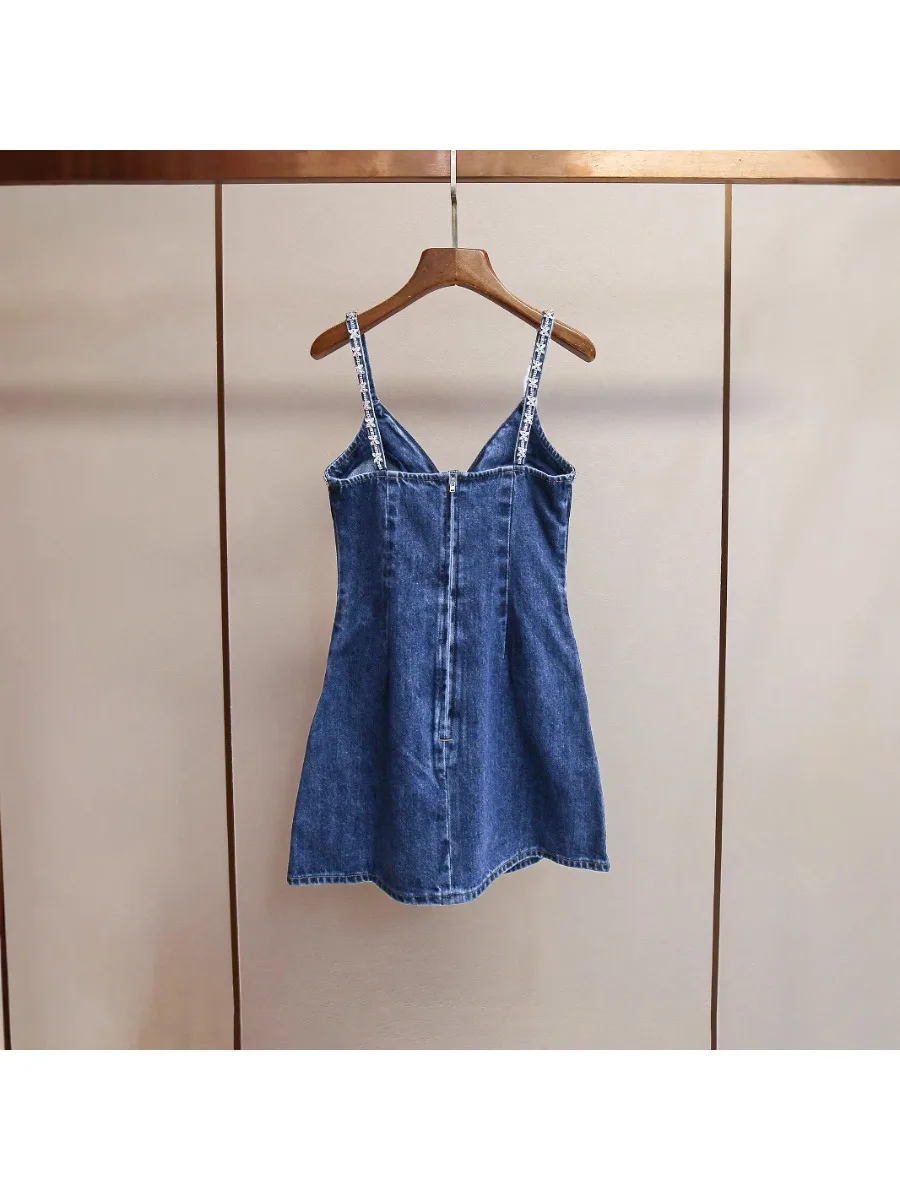 Sukienka damska GALCAUR, niebieska, z wstawkami w kształcie diamentów, dekolt w serek, bez rękawów, wysoki stan, luźna, basic, do biura, styl letni, nowość.