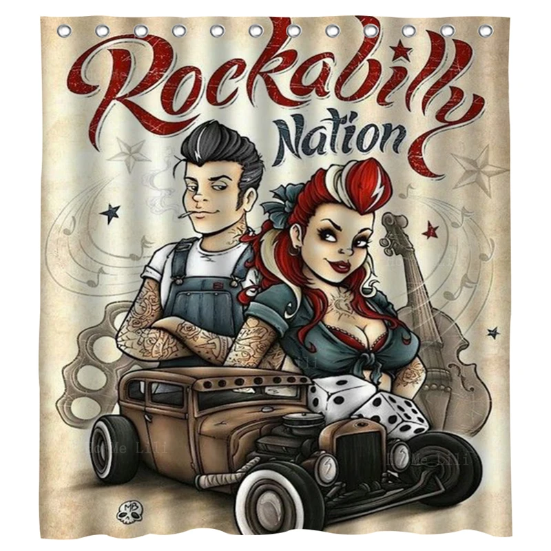 Tradycyjny ćma tatuaż stara szkoła Rock naród Pin Up dziewczyna kości muzyka znak styl Vintage zasłona prysznicowa przez Ho Me Lili z hakiem