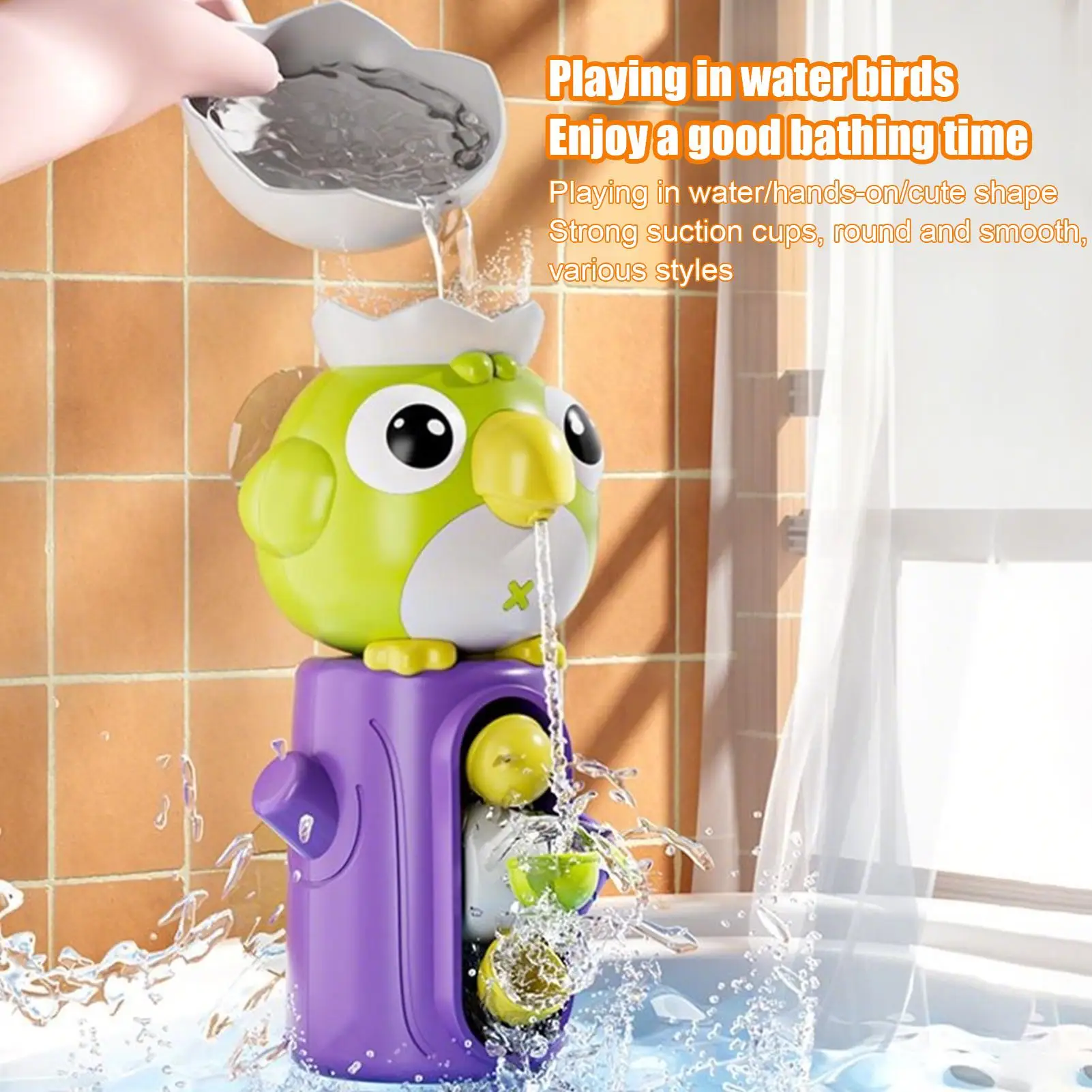

Children Interactive Shower Water Toy Bathtub Waterfall Rotating Bathing Game for Hotel Apartment Vacation Travel