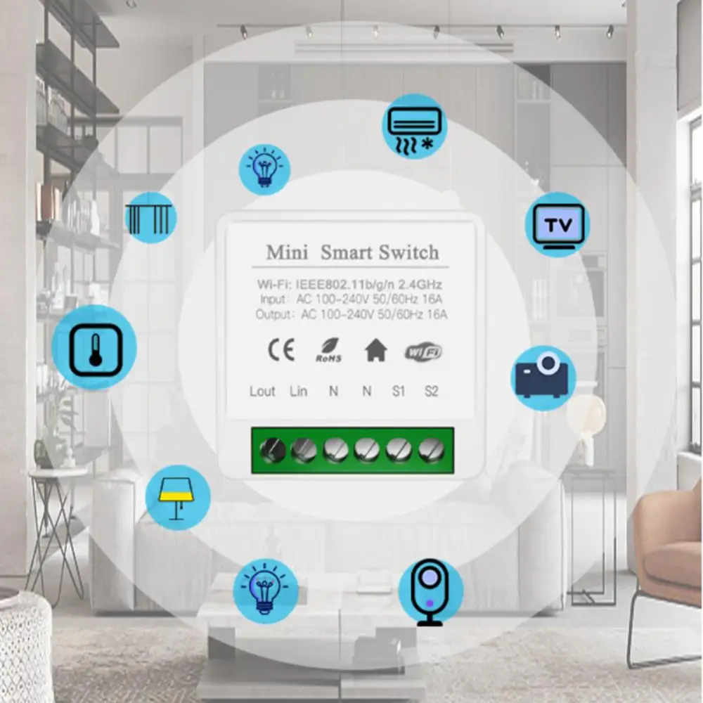 MINI Wifi Smart Switch 10/16A Temporizador de Controle de 2 vias Interruptores Sem Fio Smart Home Automation Compatível Com Tuya Alexa Google Home