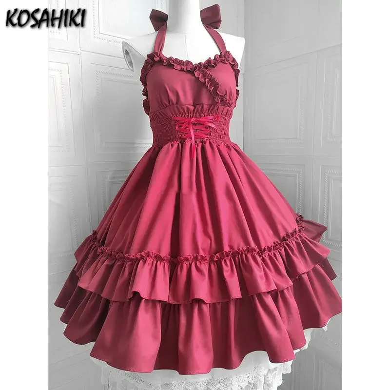 

KOSAHIKI Kawaii платье Лолиты для женщин и девочек JSK милые однотонные платья для чаепития с оборками косплей весна-лето Vestido