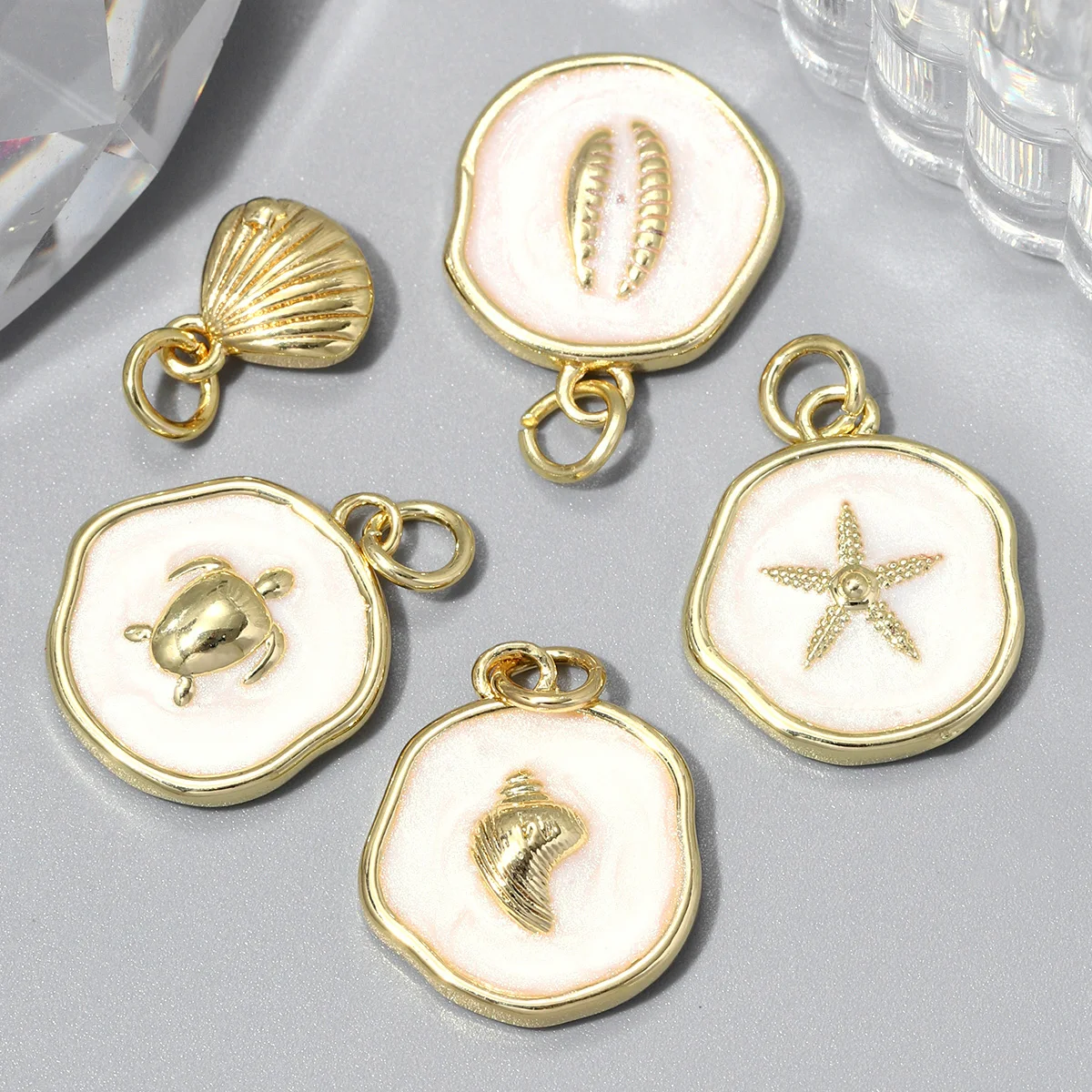 

5pcs/Lot White Enamel Whale Starfish Copper Zircon DIY Charms Women Shell Necklace Pendant Bracelet Making Ocean Style Jewelry