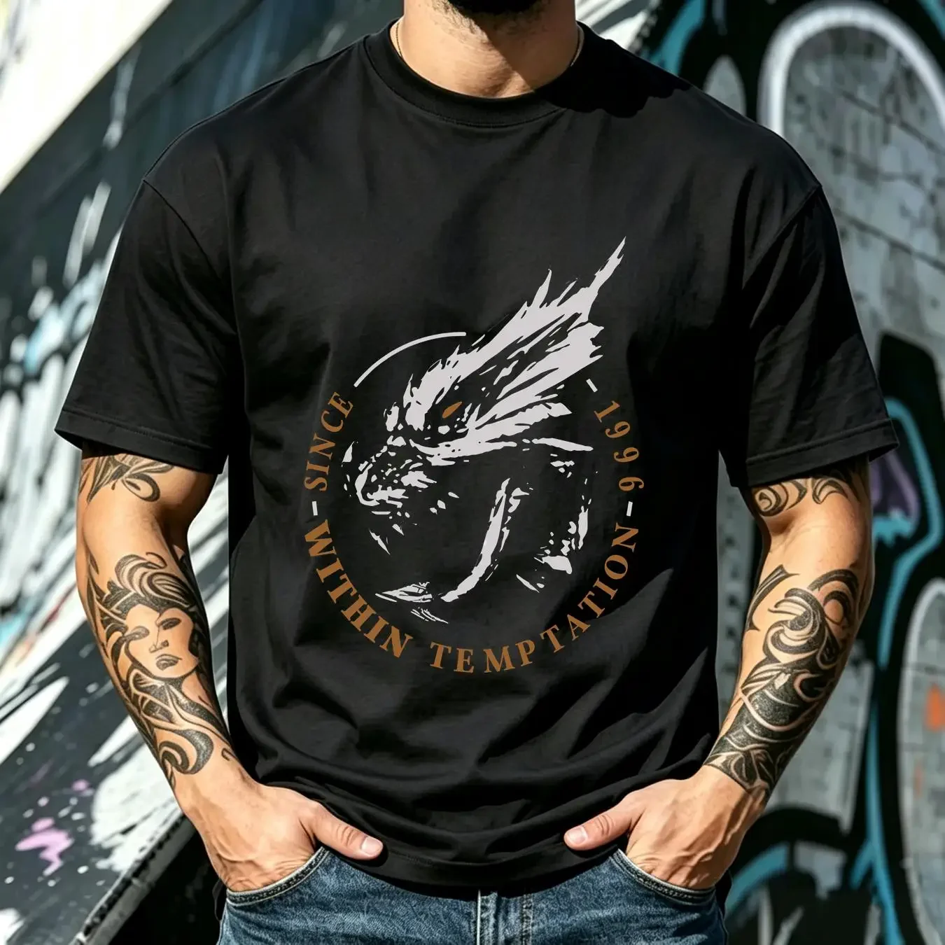 washed T Shirt Within Temptation 'Dragon 1996' NEW OFFICIAL vintage Washed Stylish fashion Casual homme streetwear Unisex
