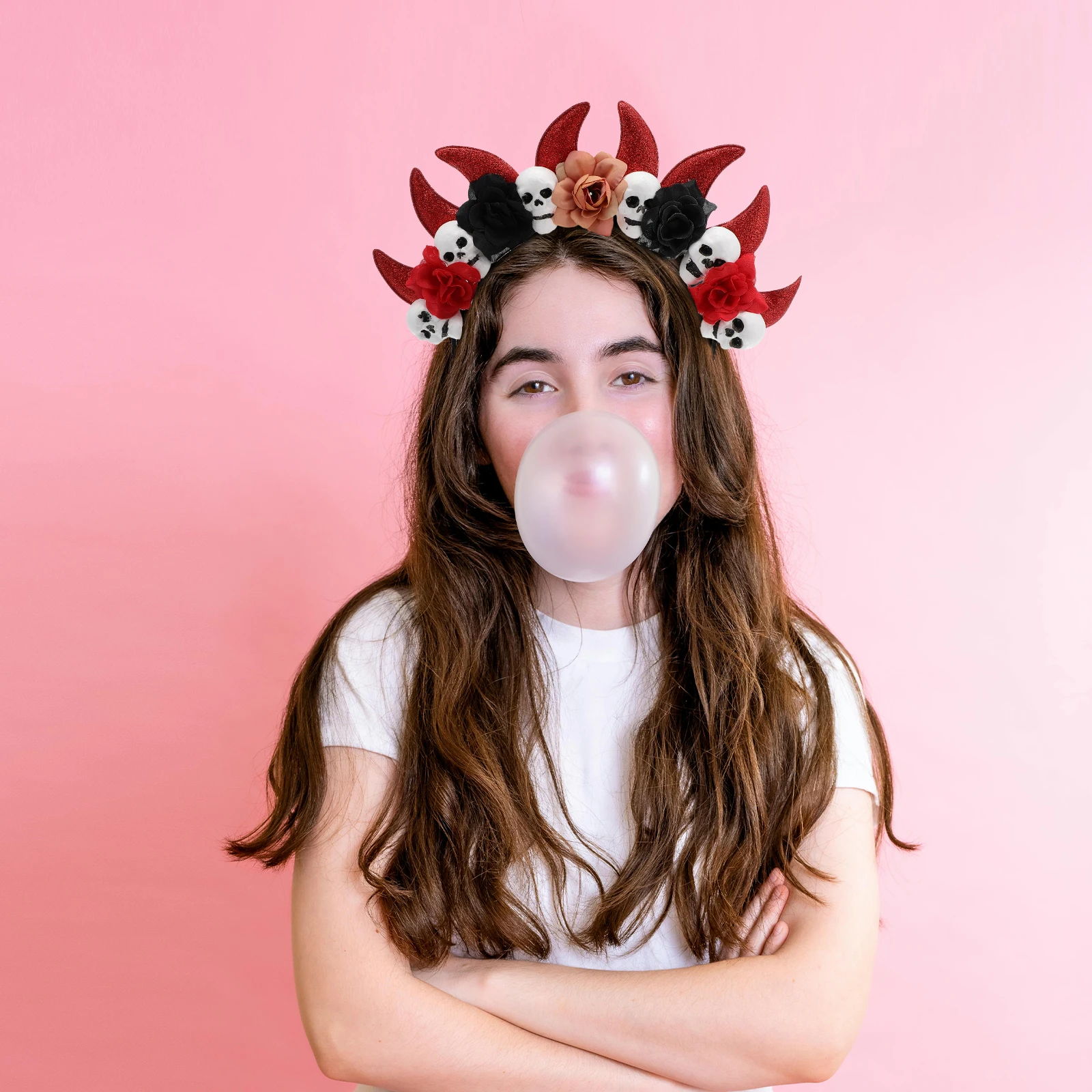 

Halloween Headband Flowers Women Party Favor Cosplay Costume Horns Hair Accessories Elastic Band