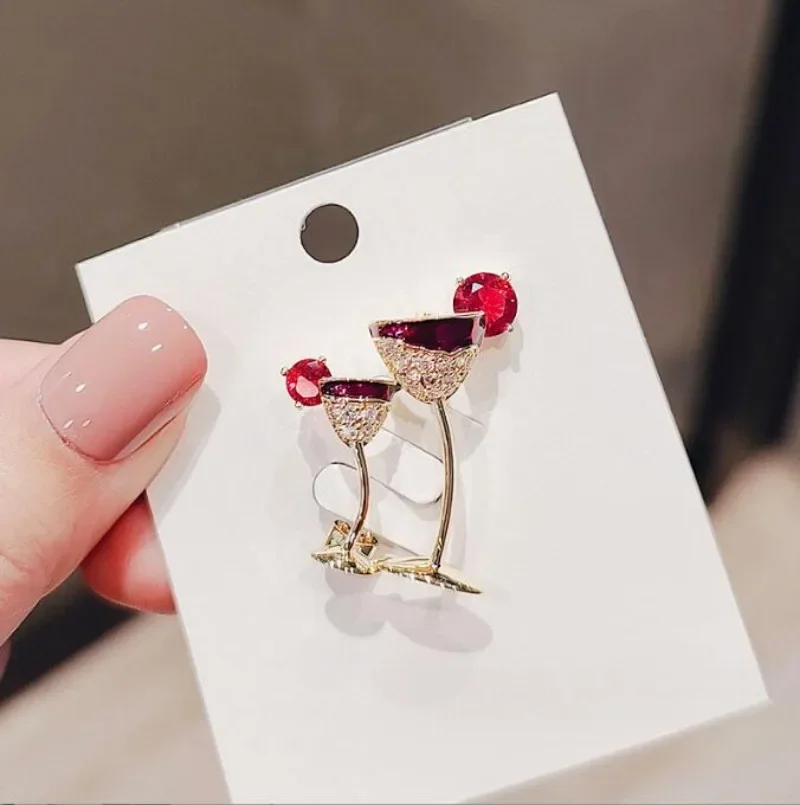 Fashion Red Wine Glass Designs Cocktail Glass Pins Women Accessories