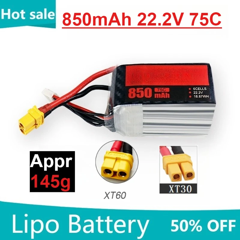 

High Magnification 75C 850mAh 6S 22.2V LiPo Battery for RC Helicopter Quadcopter FPV Racing Drone Parts