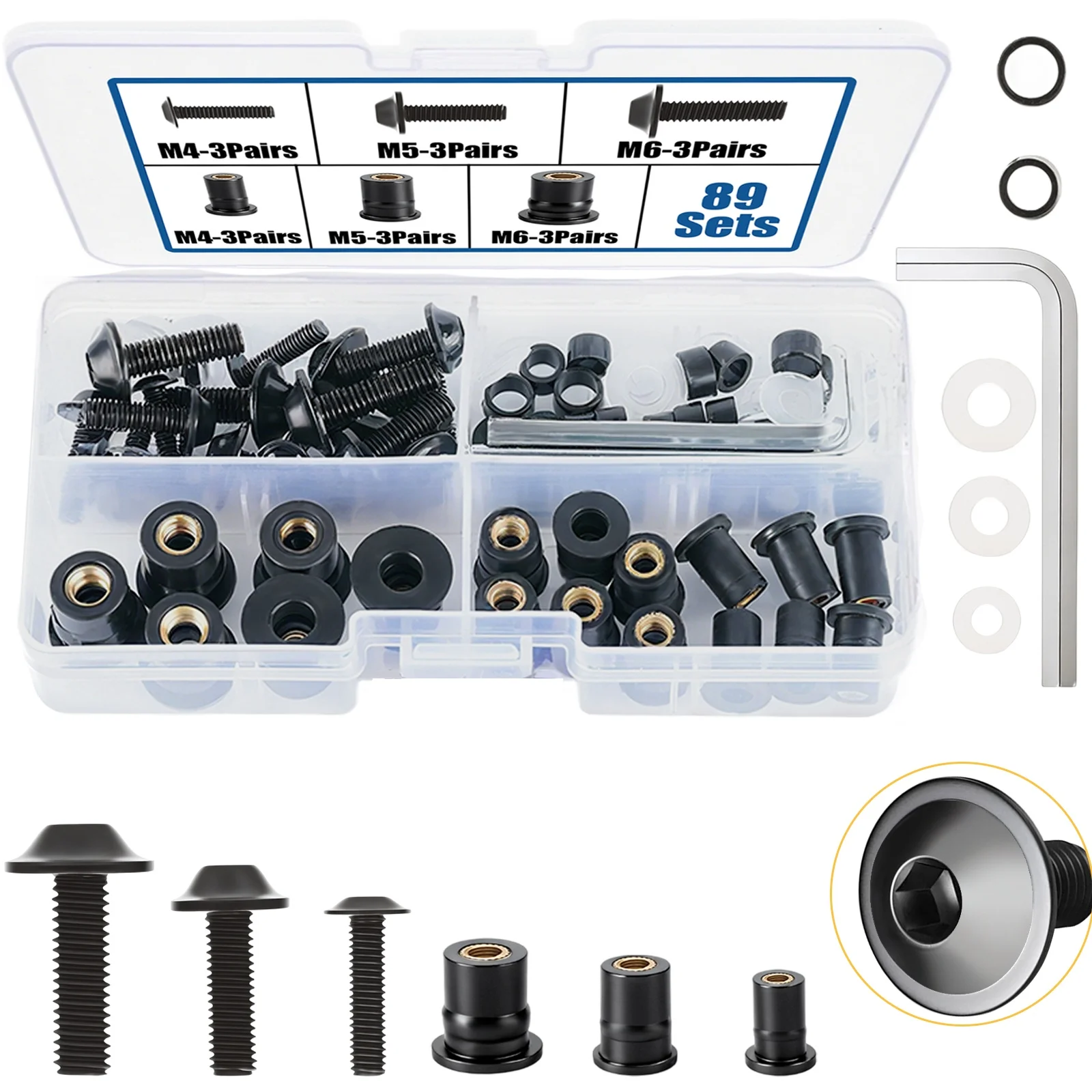 Motorcycle Hex Hexagon Socket Button Head Screw Kit Black Grade Allen Screws Bolts With Nuts Part