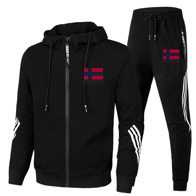 Men Tracksuits Zipper Hoodies and Pants Set Sport  Brand Male Fitness Clothing Mens Triple Luxury Brand Printed Slant Hoodie