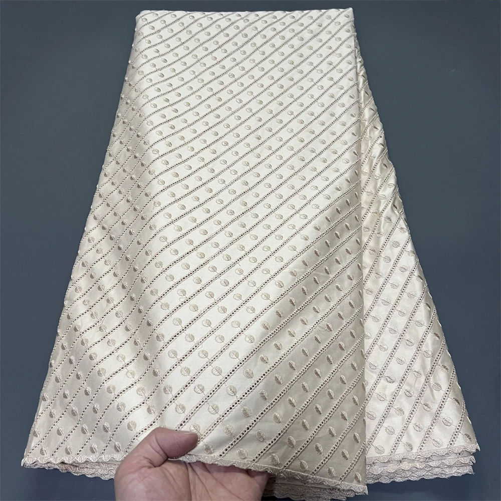 

2026 African Nigerian Tulle Lace Fabric for Dress Sewing High Quality Pure Embroidery Damask Cotton Wedding Party 5 Yards hz1411