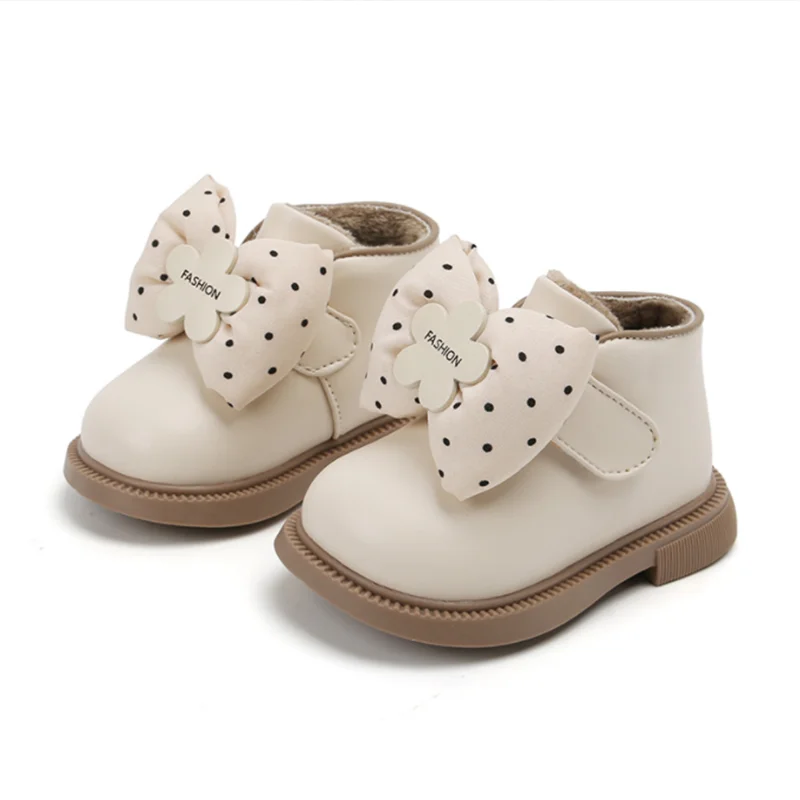 2022 New Autumn/Winter Baby Boots Leather Toddler Kids Boots Butterfly-knot Ankle Fashion Little Boys Girls Warm Boots EU 15-25