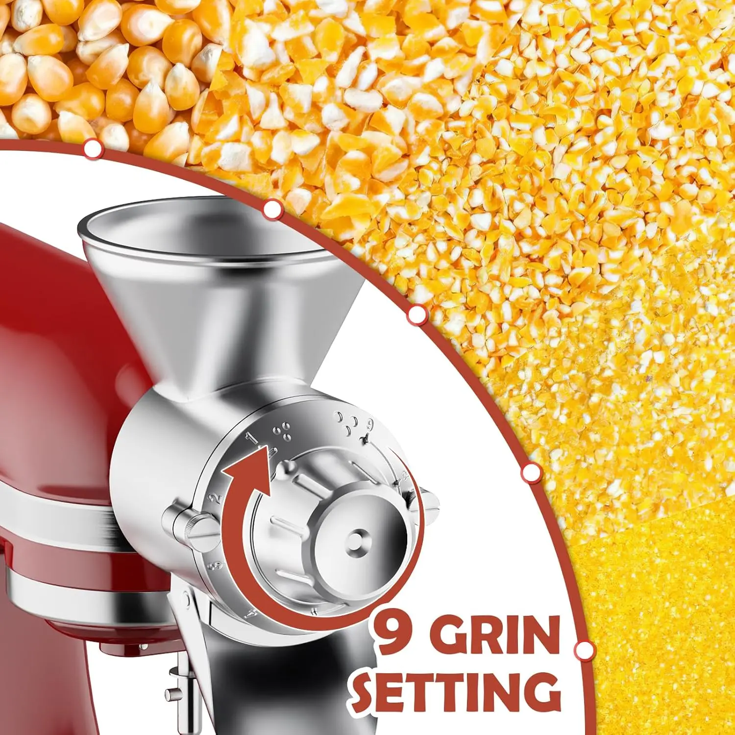 

Metal Grain Mill Attachment for Kitchenaid Stand Mixer, 9 Levels Grain Mill, Flour Mill, Fit for Non-Oily Dry Grain Coffee Bean