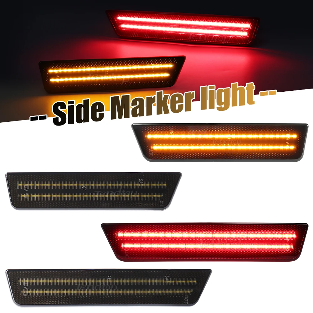 

LED Amber/Red LED Side Marker Lights Smoked Lens Front & Rear Turn Signal Light Driving Lights for Dodge Challenger 08-14