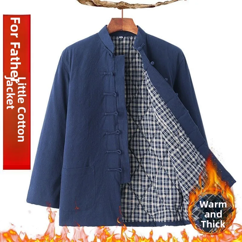 

Retro Sle Loose Casual Jaet Men's Autumn Winter New Faion Stand Collar Button up Top Long Length Cotton Clothing