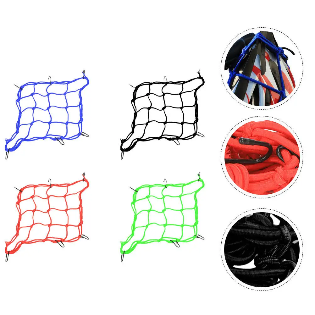 

4Pcs Robust Elastic Motorbike Luggage Stretch Net 6 Burrs-Free Hooks for Bike Rear Seat Tank Cargo Securing Mesh Net
