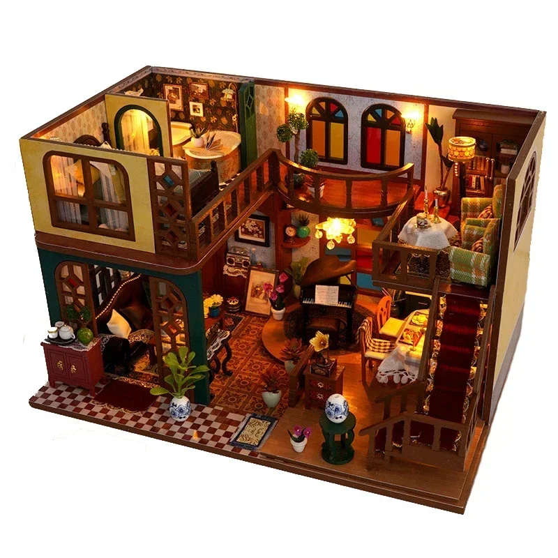 

European Villa Dollhouse DIY Wooden Casa Doll Houses Miniature Building Kits