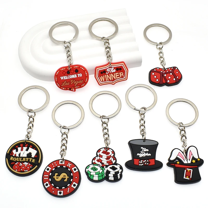 1pcs Las Vegas Jetton Poker Soft PVC Key Ring Sieve Black Hat Keychain Pendant Retro Lucky Jackpot Business Gifts