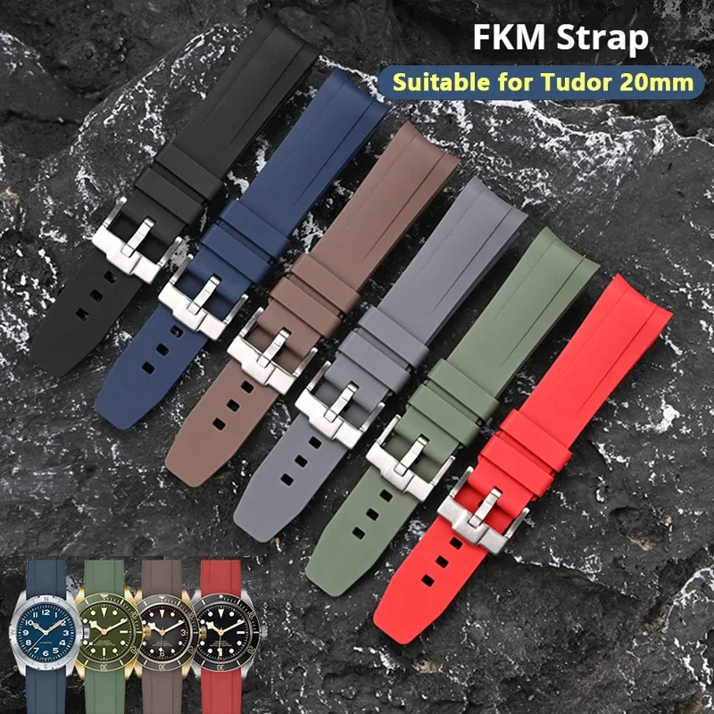 

20 мм антипригарный ремешок из пепельно-фтороучука для Tudor Special Arc с изогнутым концом FKM, мужской спортивный водонепроницаемый браслет, аксессуары