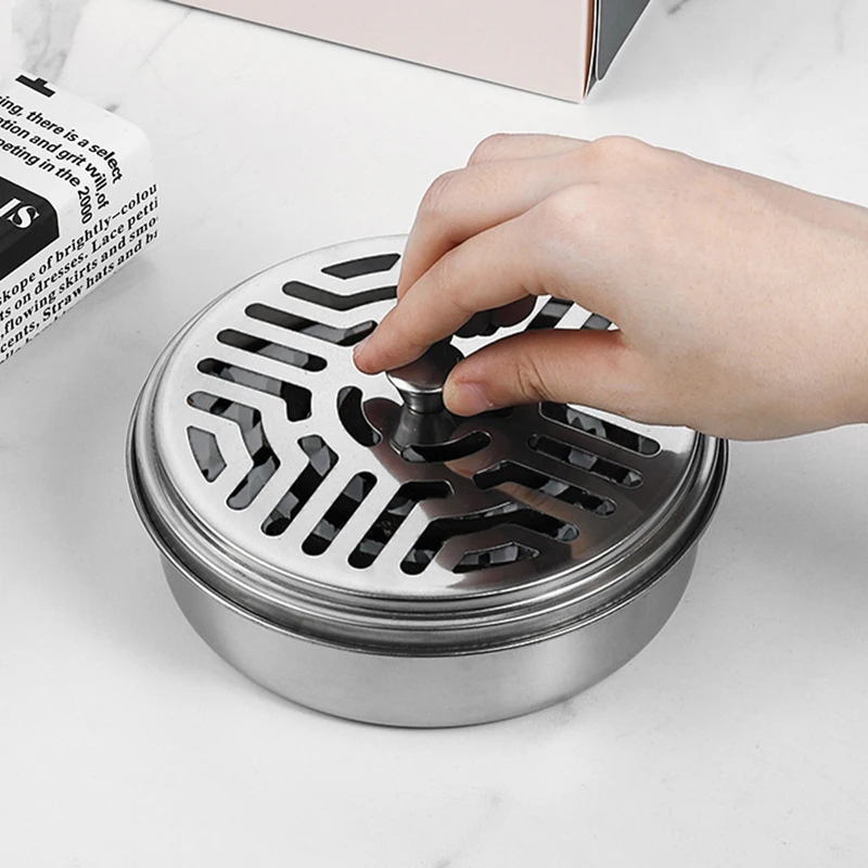 Mosquito Coils Holder Stainless Steel Mosquito Coil Box with Cover Round Mosquito Coil Tray Easy To Clean Anti-Mosquito Supplies