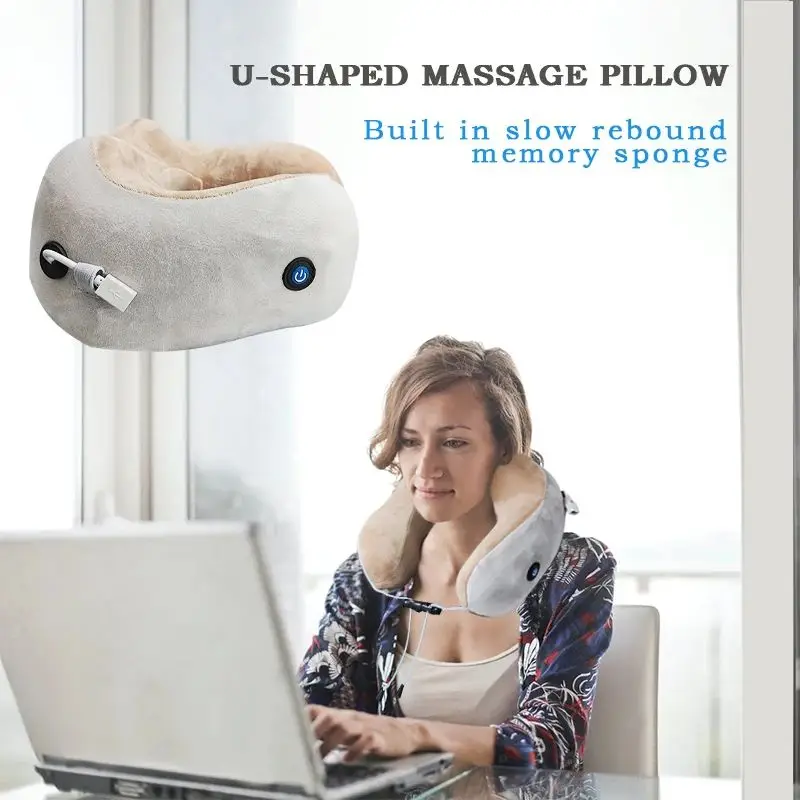 Electric Massage Pillow Neck Relaxation Tool U-shaped Fits the Neck Suitable for Travel Home Massage Single Button Operation