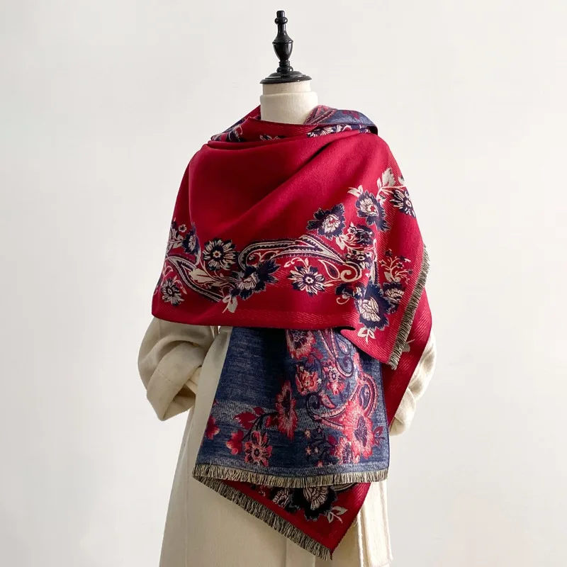 

Высококачественный шарф из искусственного кашемира для женщин, с ретро-узором в национальном стиле, новый теплый шарф, шарф в стиле легкой роскоши для женщин.