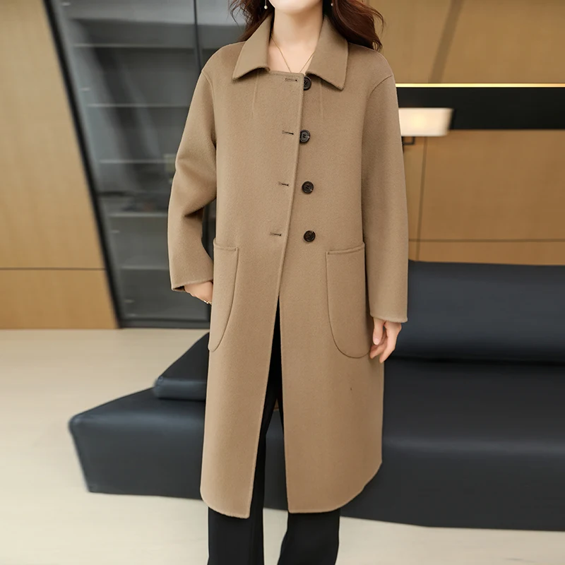 Ladies' 100% Cashmere Thick Double-Sided Long jacket, Classic and Multifunctional, Fashionable And Suitable For Business