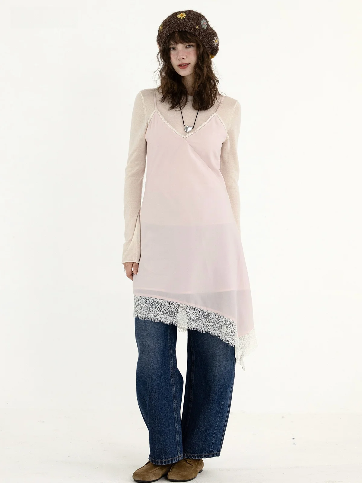 

Tetu STUDIO 2026SS Lace Splice Strap Dr Casual Long Sve Loose Fit Ladies Dr Inner Wear Good Stuff