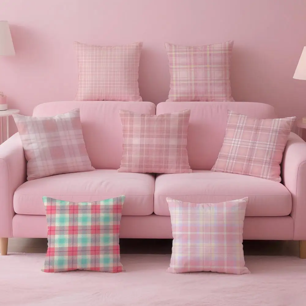 Pink and purple tartan design Cushion Cover Pillow Case Ultr