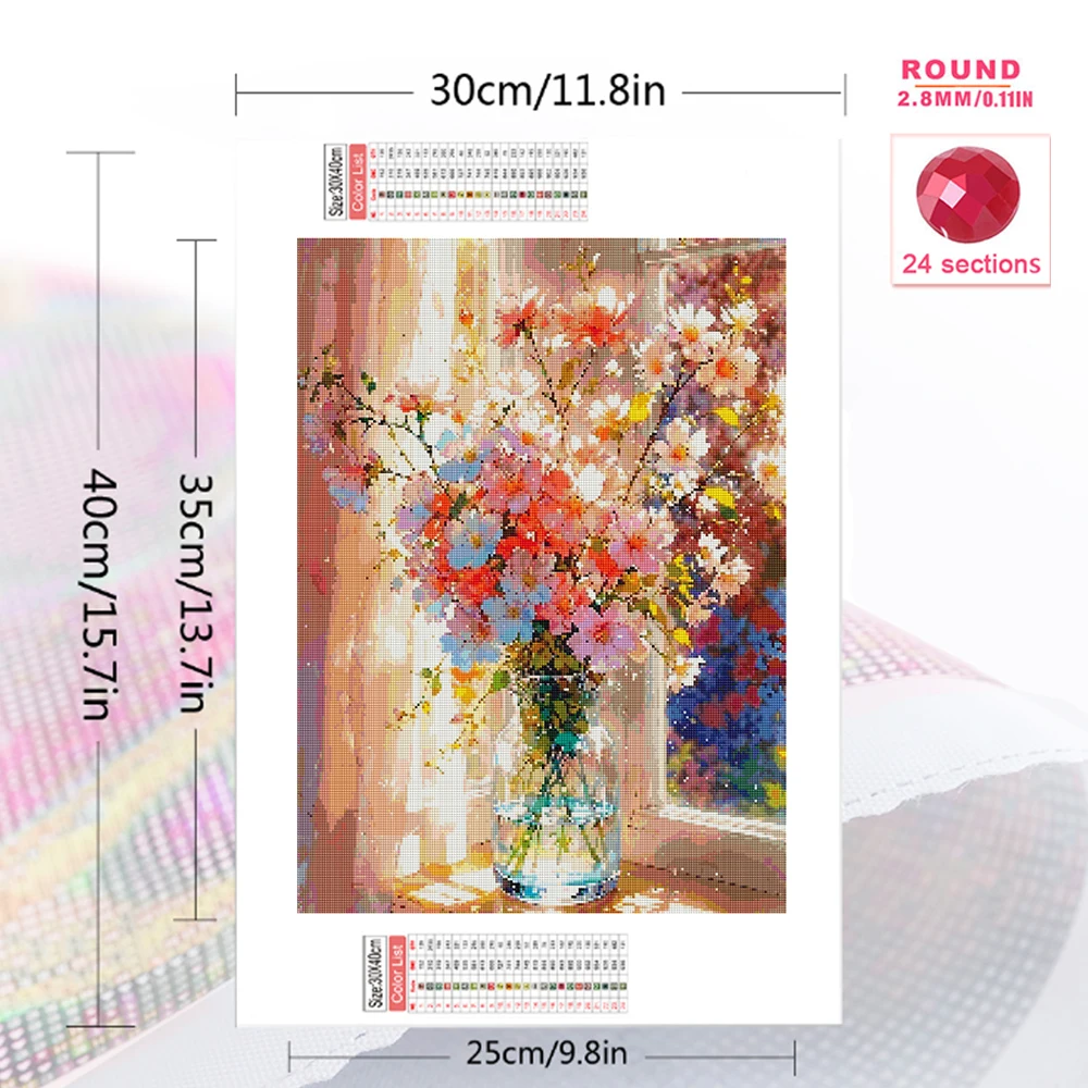 Momoart 5D Diamond Embroidery Flower Painting Window Vase Picture Rhinestones Diamond Mosaic New Arrival DIY Kit Wall Decor